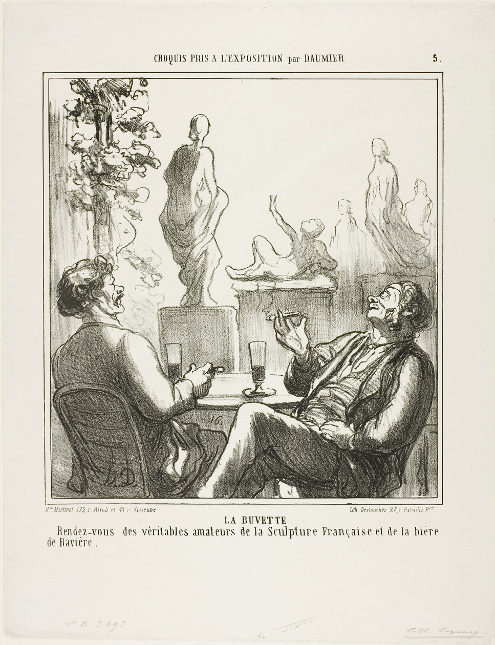 No bar. Ponto de encontro para os verdadeiros amantes da escultura francesa e da cerveja bávara, prato 5 de Croquis pris à l