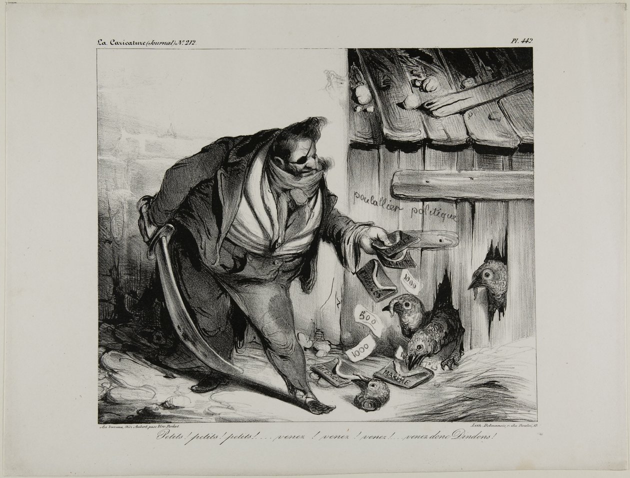 Come Here Little Chick, Chick..... Pintinho... Pintinho, Venha Periquinhos, placa 442 de Honoré Victorin Daumier