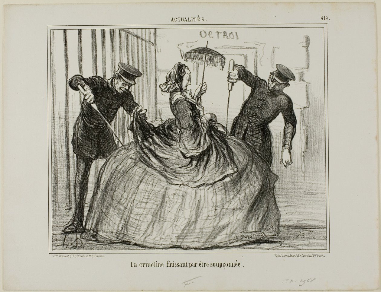 As crinolinas começam de repente a ser suspeitas, chapa 419 de Actualités de Honoré Victorin Daumier