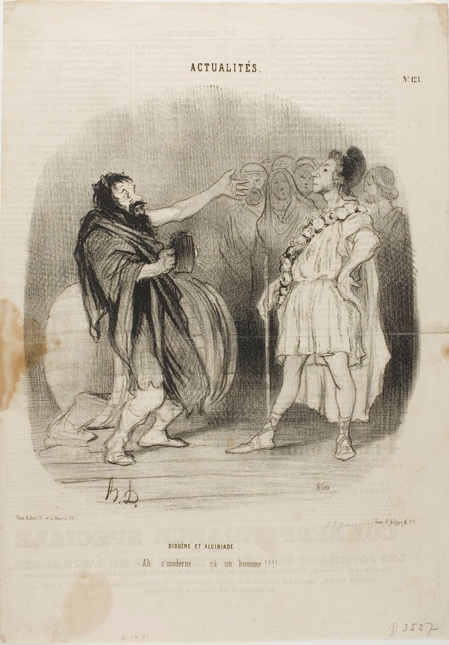 Diógenes e Alcibíades no Odeon. "- Ah... é moderno.... que homem!", chapa 121 de Actualités de Honoré Victorin Daumier