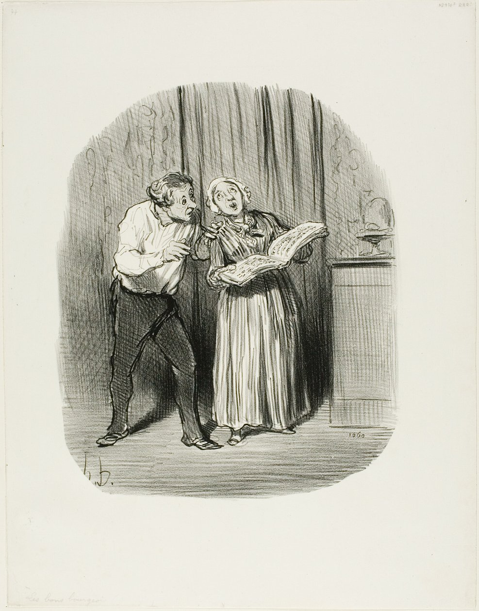 Desvantagem de casar com uma mulher com um pretenso talento artístico, placa 77 de Les Bons Bourgeois de Honoré Victorin Daumier