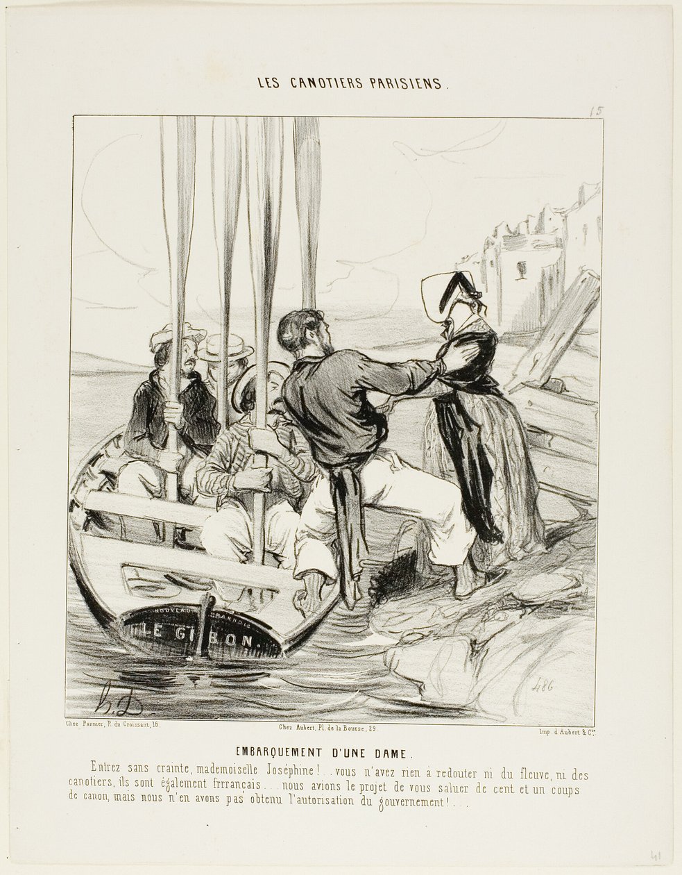 Embarcação de uma Senhora. "Entre sem medo Menina Josefina.... Não tem que ter medo nem da corrente nem dos barqueiros... são todos franceses.... Queríamos mesmo saudá-la com 101 tiros de canhão, mas não obtivemos autorização do de Honoré Victorin Daumier