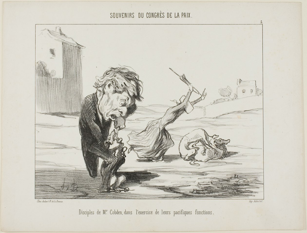 Seguidores do Sr. Cobden, exercendo as suas funções pacíficas, placa 5 de Souvenirs Du Congres De La Paix de Honoré Victorin Daumier