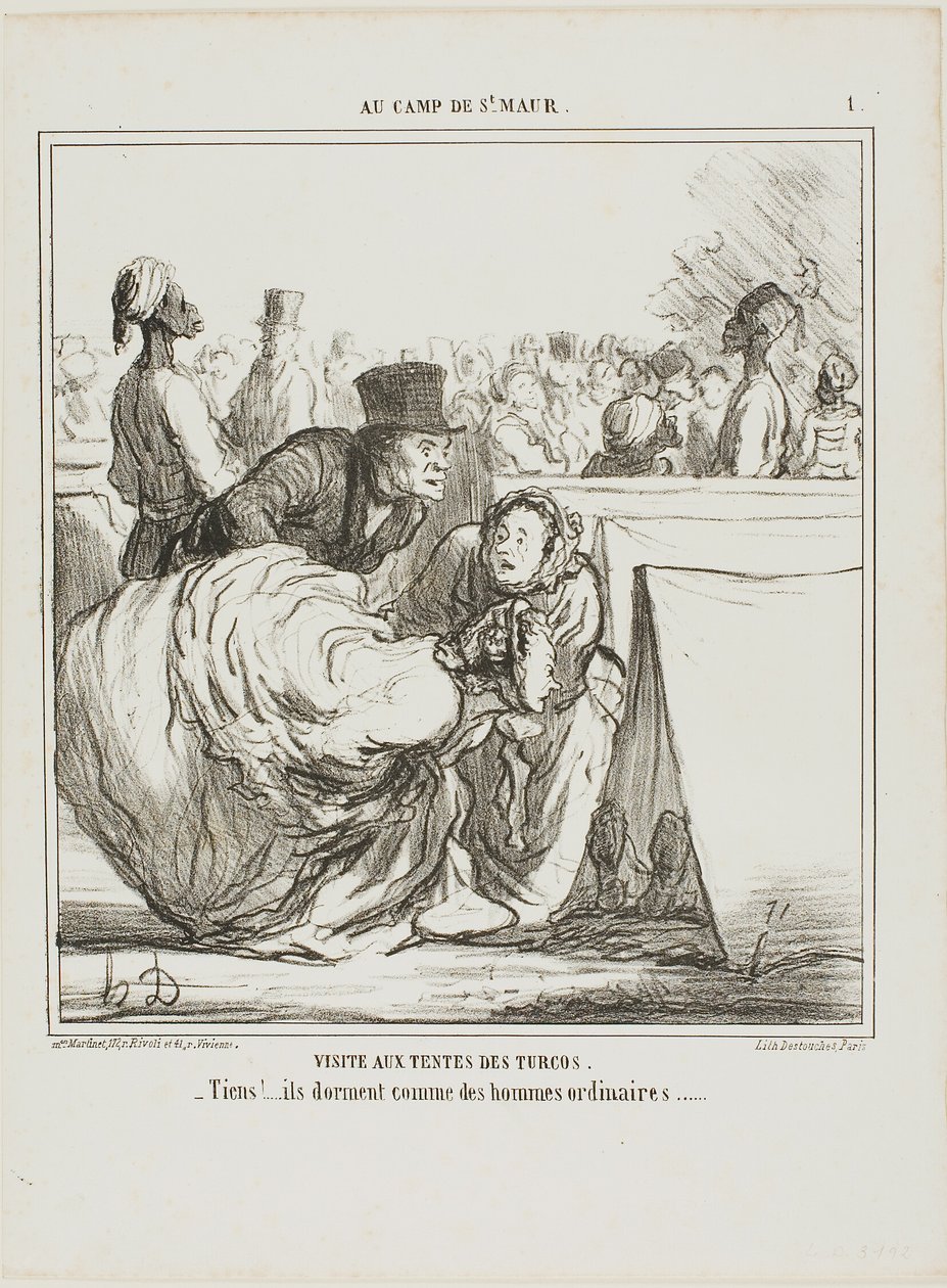 "Não quero entrar em águas tão profundas...... há certamente peixes grandes lá dentro!", prato 1 de Enfantillages de Honoré Victorin Daumier