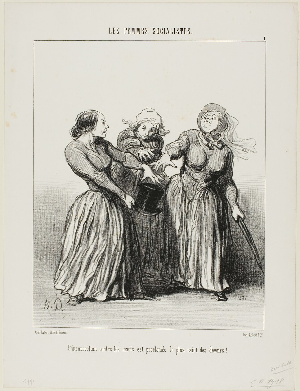 A insurreição contra os maridos é proclamada como sendo o primeiro e mais sagrado dever da vida!, placa 1 de Les Femmes Socialistes de Honoré Victorin Daumier
