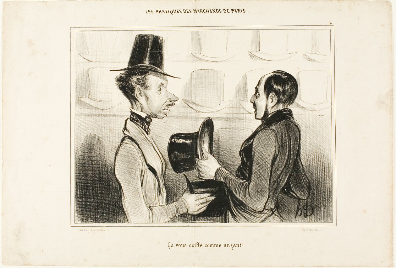 "Assenta-lhe que nem uma luva!", placa 34 de Types Parisiens de Honoré Victorin Daumier