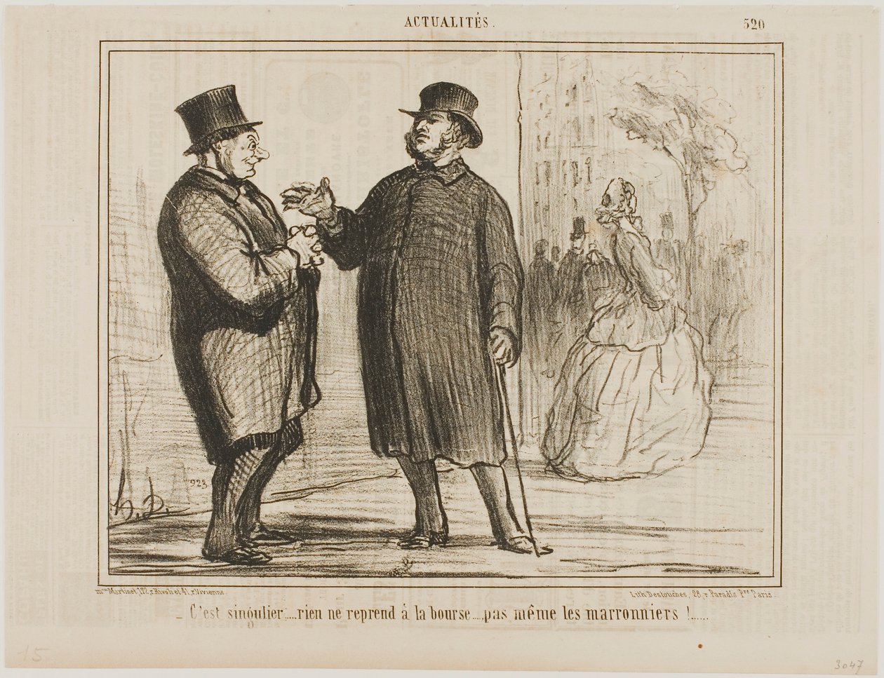 É estranho: nada está a melhorar na bolsa, nem mesmo os castanheiros!, placa 520 de Actualités de Honoré Victorin Daumier