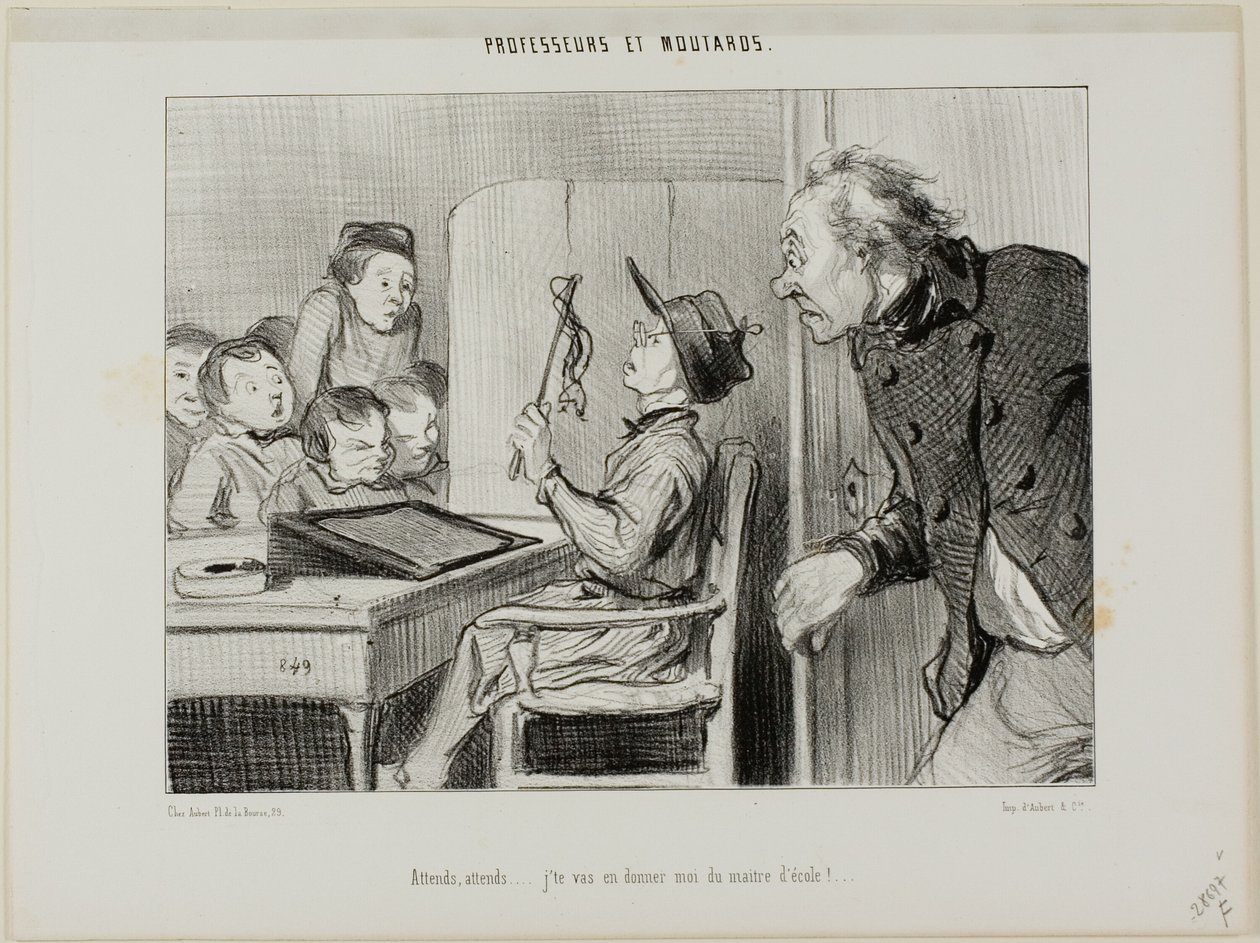 "Espera só, vou mostrar-te quem é o professor aqui...", placa 11 de Professeurs Et Moutards de Honoré Victorin Daumier