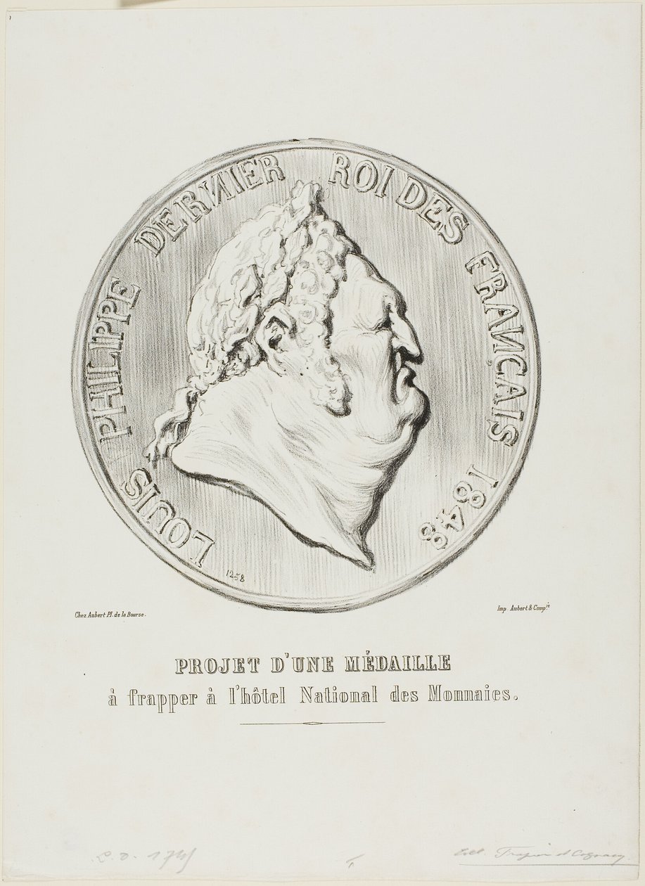 Louis-Philippe, último rei dos franceses 1848. Desenho de uma medalha a ser fabricada pela Casa da Moeda de Honoré Victorin Daumier