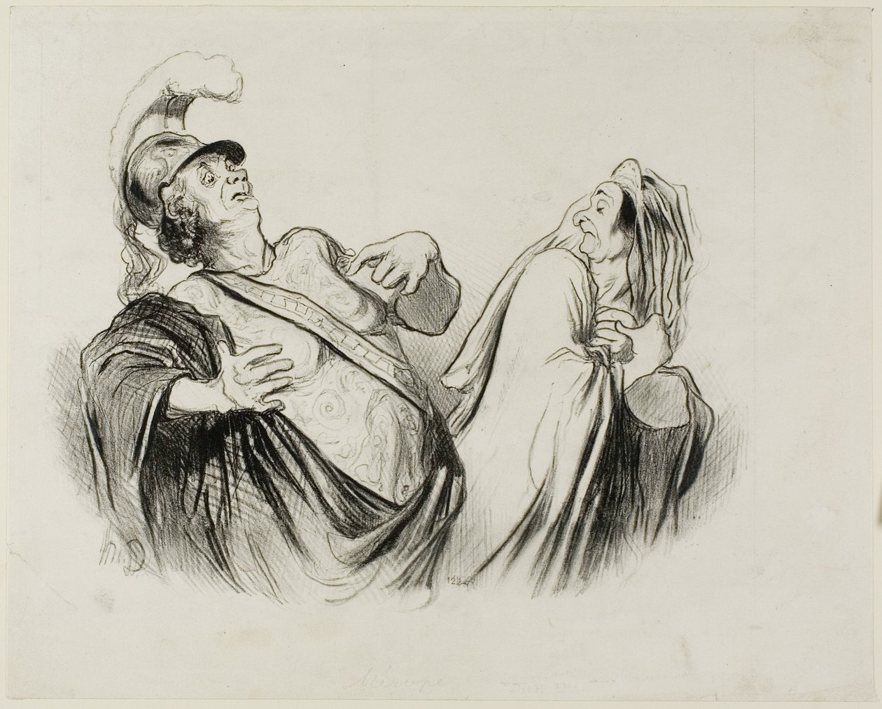 Merope. "Um soldado da minha estatura é bem capaz de dirigir o estado uma vez defendido com tanto divertimento", placa 2 de Physionomies Tragiques (reto); Provost. (dans le Puff - Thtre Français) "Le Puff, est l