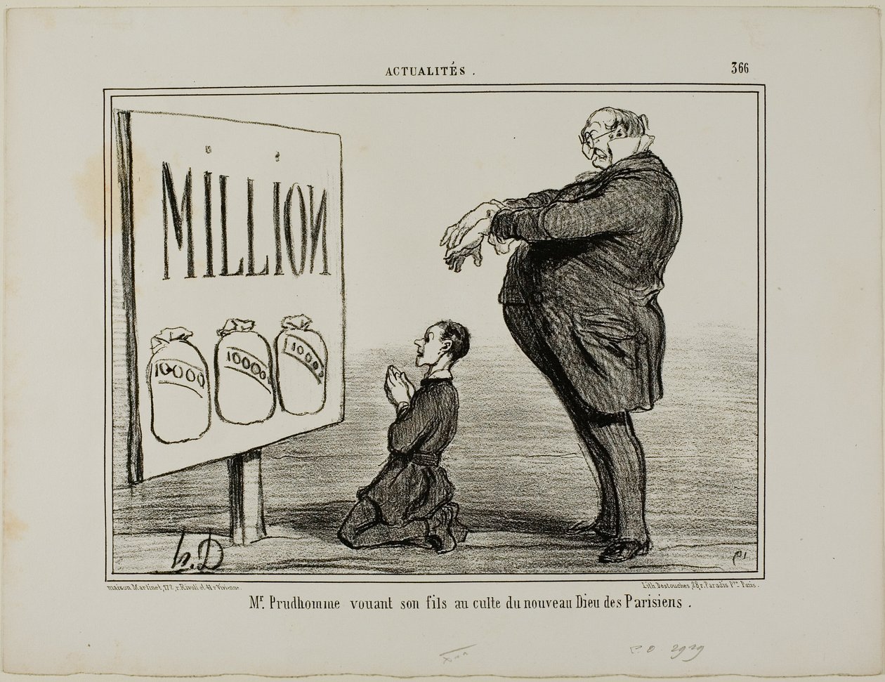 O Sr. Prudhomme dedicando o seu filho ao novo Deus dos parisienses, chapa 366 de Actualités de Honoré Victorin Daumier