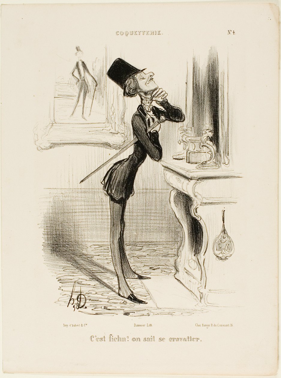 "Oh, raios! Parece que não consigo dar um nó!" prato 4 de Coquetterie de Honoré Victorin Daumier