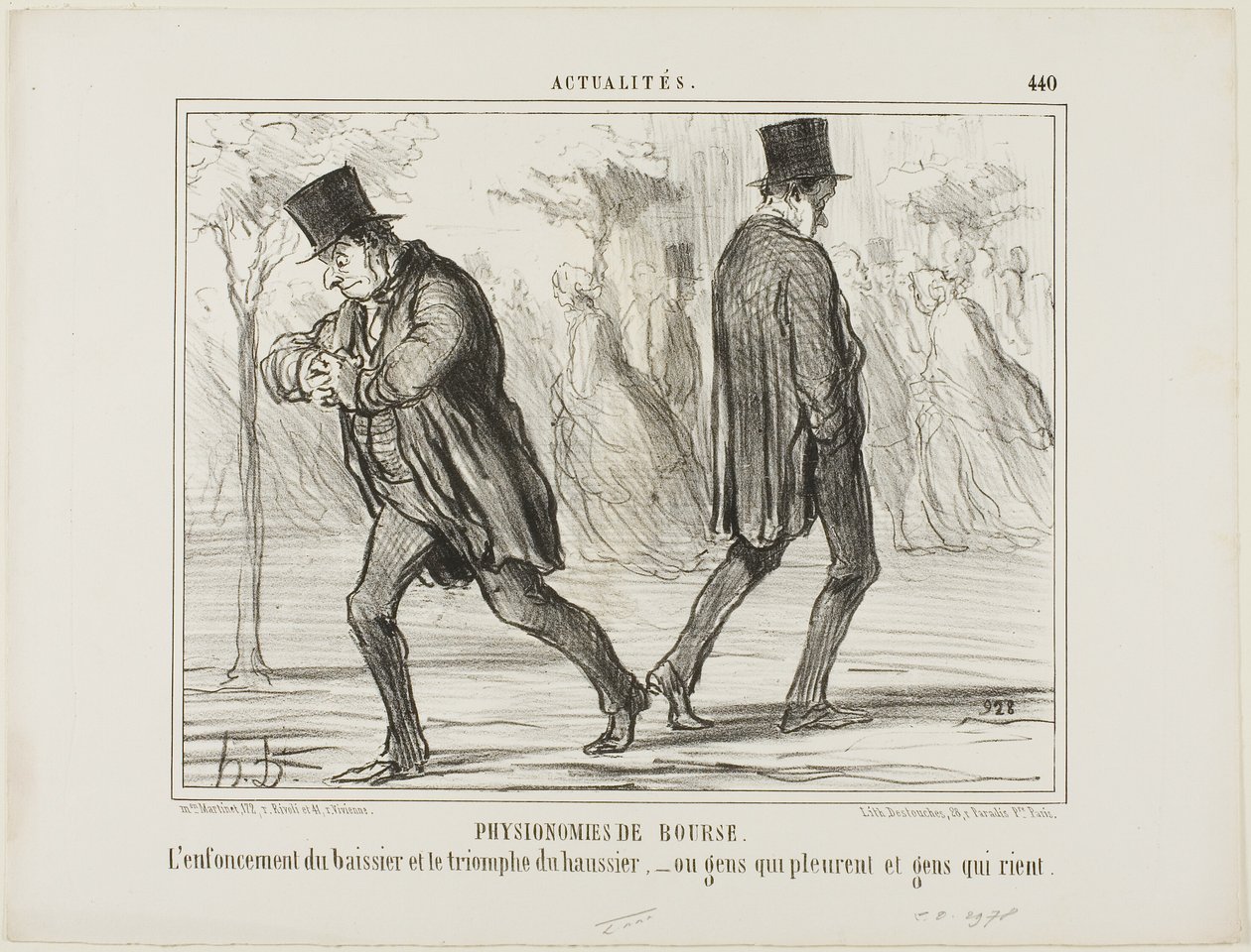 Fisionomia da Bolsa. O desespero do baissier e o triunfo do haussier - ou o choro e o riso, chapa 440 de Actualités de Honoré Victorin Daumier