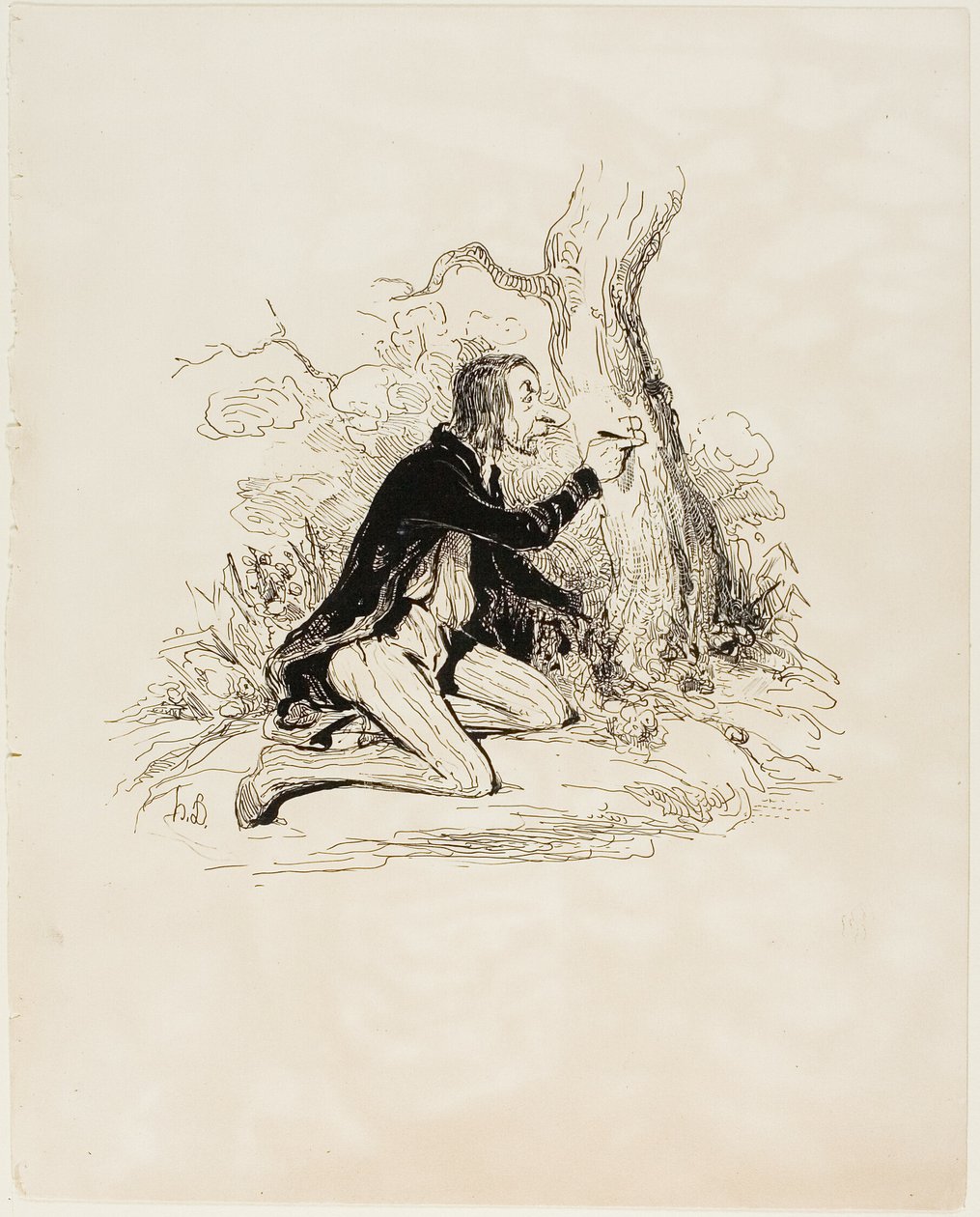 Pobre rapaz! Só mais uma carta e a sua situação moral tornar-se-ia perfeitamente clara, placa 1 de Sentimens Et Passionsa de Honoré Victorin Daumier
