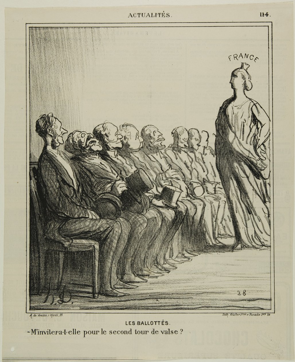 Segundo turno das eleições. "- Será que ela me vai convidar para uma segunda valsa", chapa 114 do Actualités de Honoré Victorin Daumier