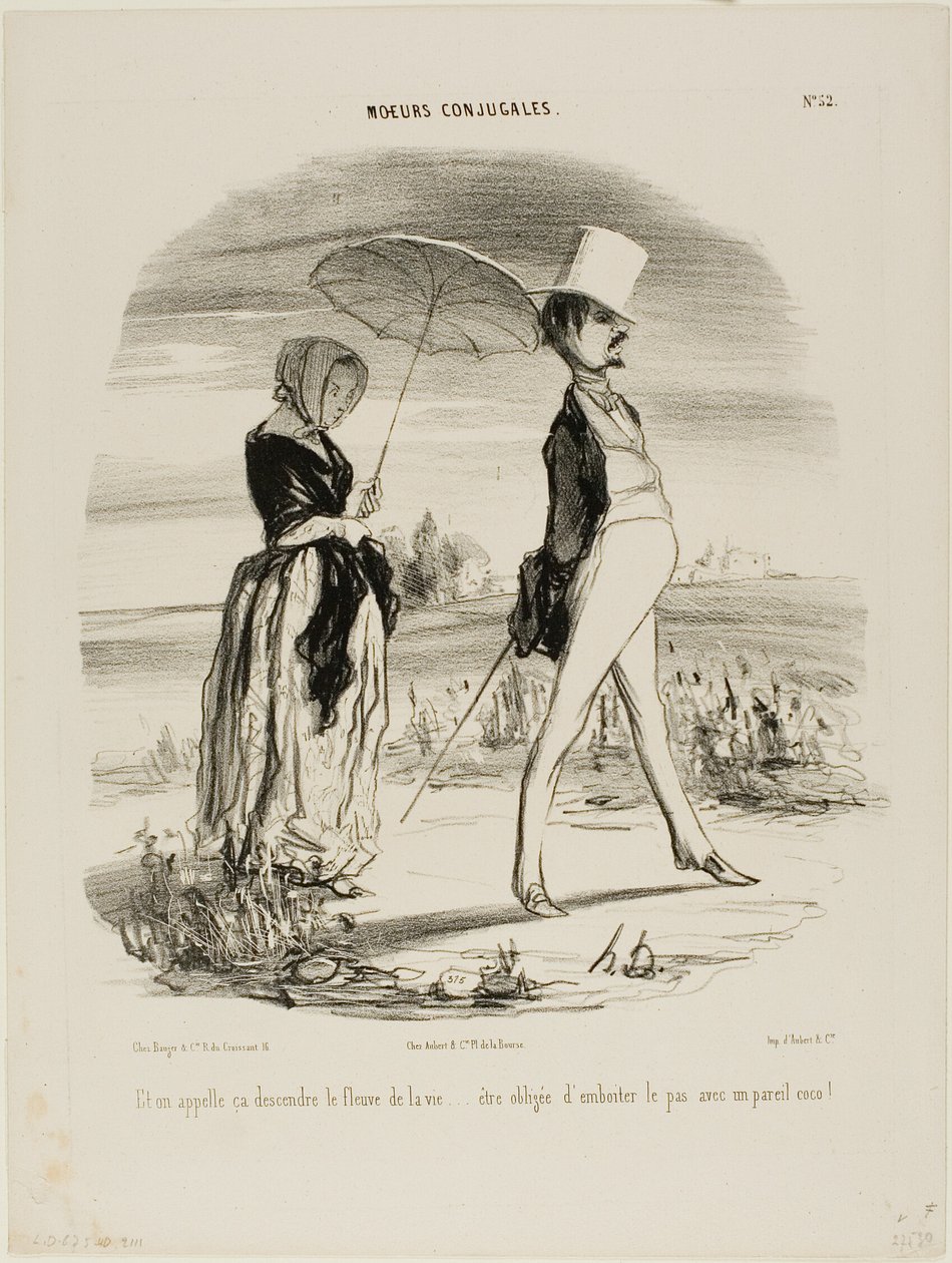 "Então é a isto que se chama seguir a corrente da vida..... ser obrigado a marchar a par e passo com um idiota destes!", placa 52 de Moeurs Conjugales de Honoré Victorin Daumier