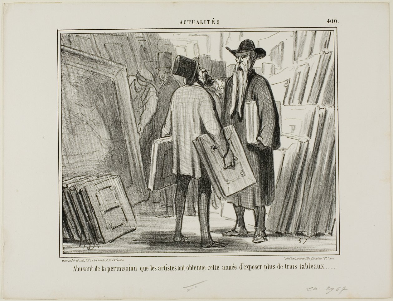 Alguns artistas aproveitam a autorização deste ano para expor mais de três quadros, placa 400 do Actualités de Honoré Victorin Daumier