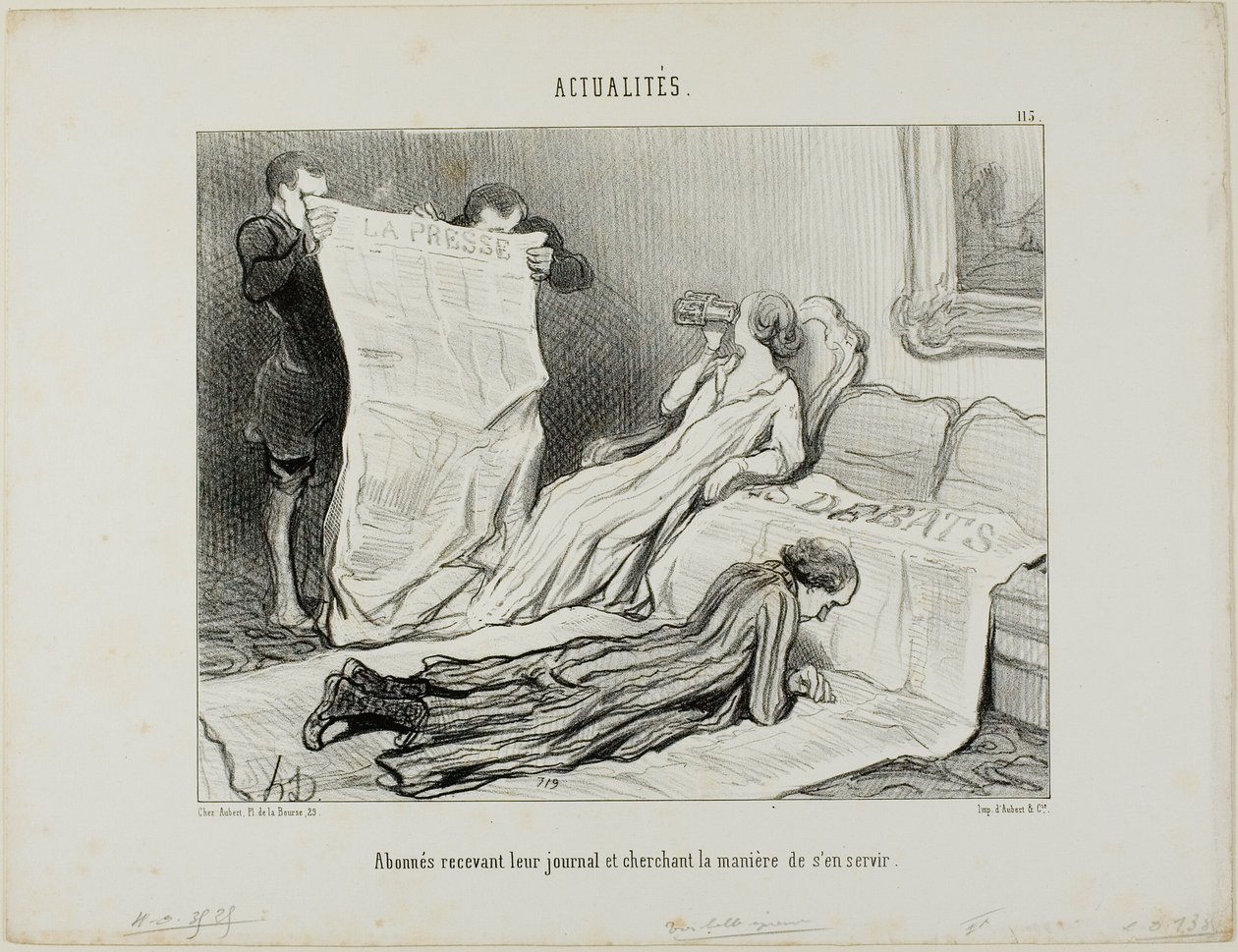 Assinantes que tentam fazer face ao seu jornal, chapa 115 de Actualités de Honoré Victorin Daumier