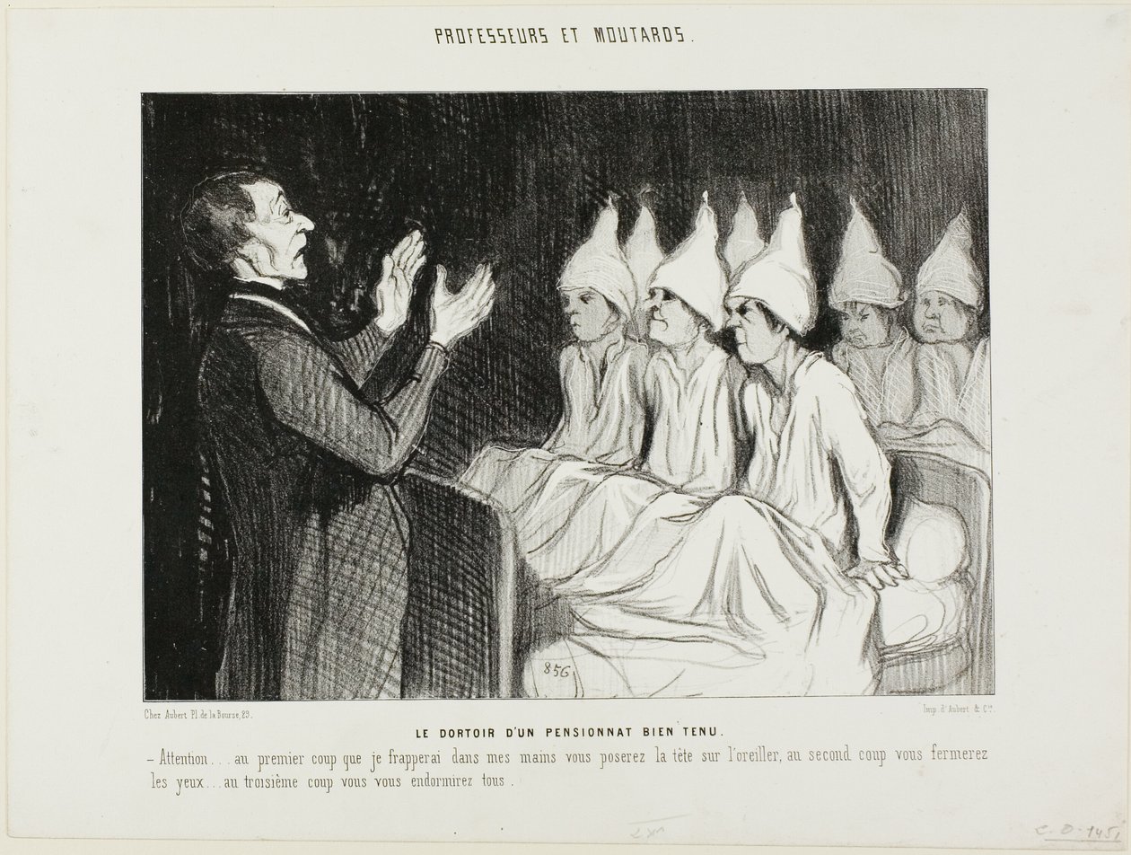 O dormitório de um colégio interno distinto, placa 14 de Professeurs et Moutards (Professores e Malandros) de Honoré Victorin Daumier