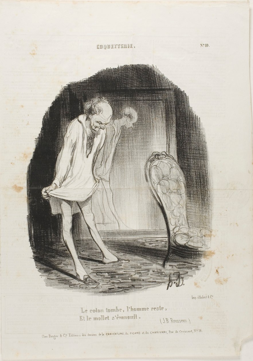 O vestido cai, o homem fica e as pernas tremem. (J.B. Rousseau), placa 10 de Coquetterie de Honoré Victorin Daumier