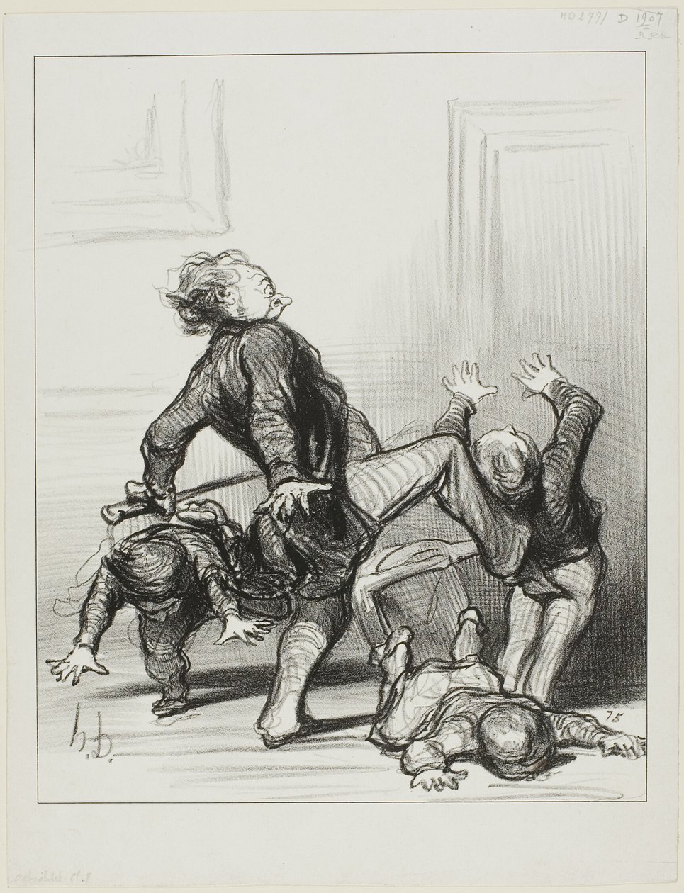 A influência do Congresso da Paz. "Oh, seus canalhas, estão a lutar outra vez... ainda não sabem que o homem deve viver em paz e ser senhor de si próprio", placa 8 de Actualités de Honoré Victorin Daumier