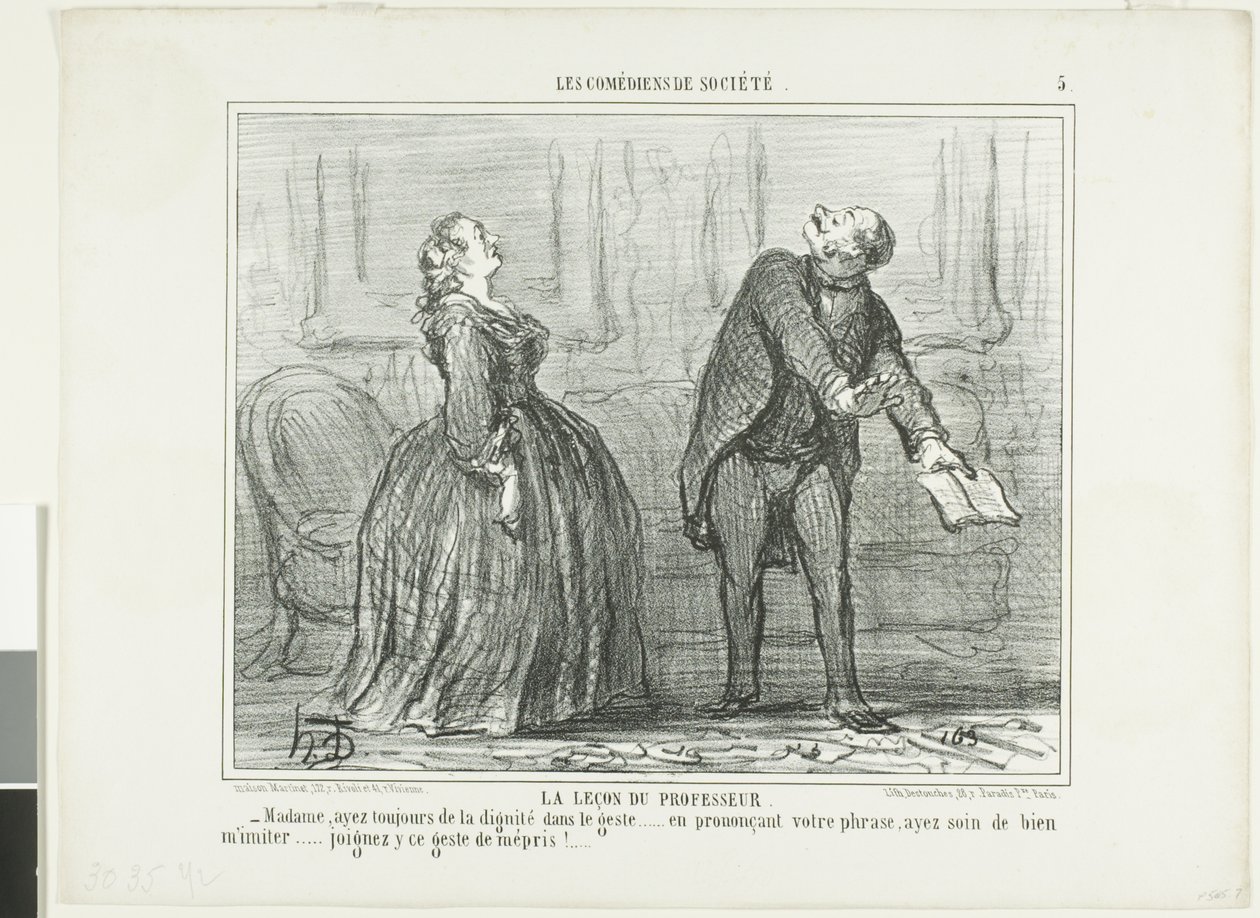 A Lição do Professor, prato cinco de Les Comédiens de Société de Honoré Victorin Daumier