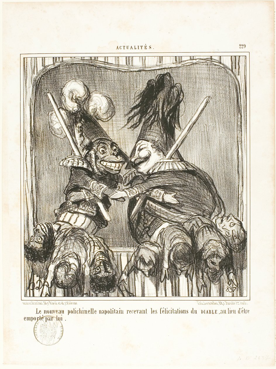 O novo bufão napolitano. Receber os parabéns do DIABO em vez de ser levado por ele, placa 229 de Actualités de Honoré Victorin Daumier