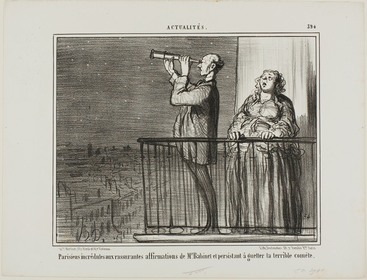 Os parisienses não confiam nas garantias do Sr. Babinet e insistem em esperar pelo cometa, placa 394 de Actualités de Honoré Victorin Daumier