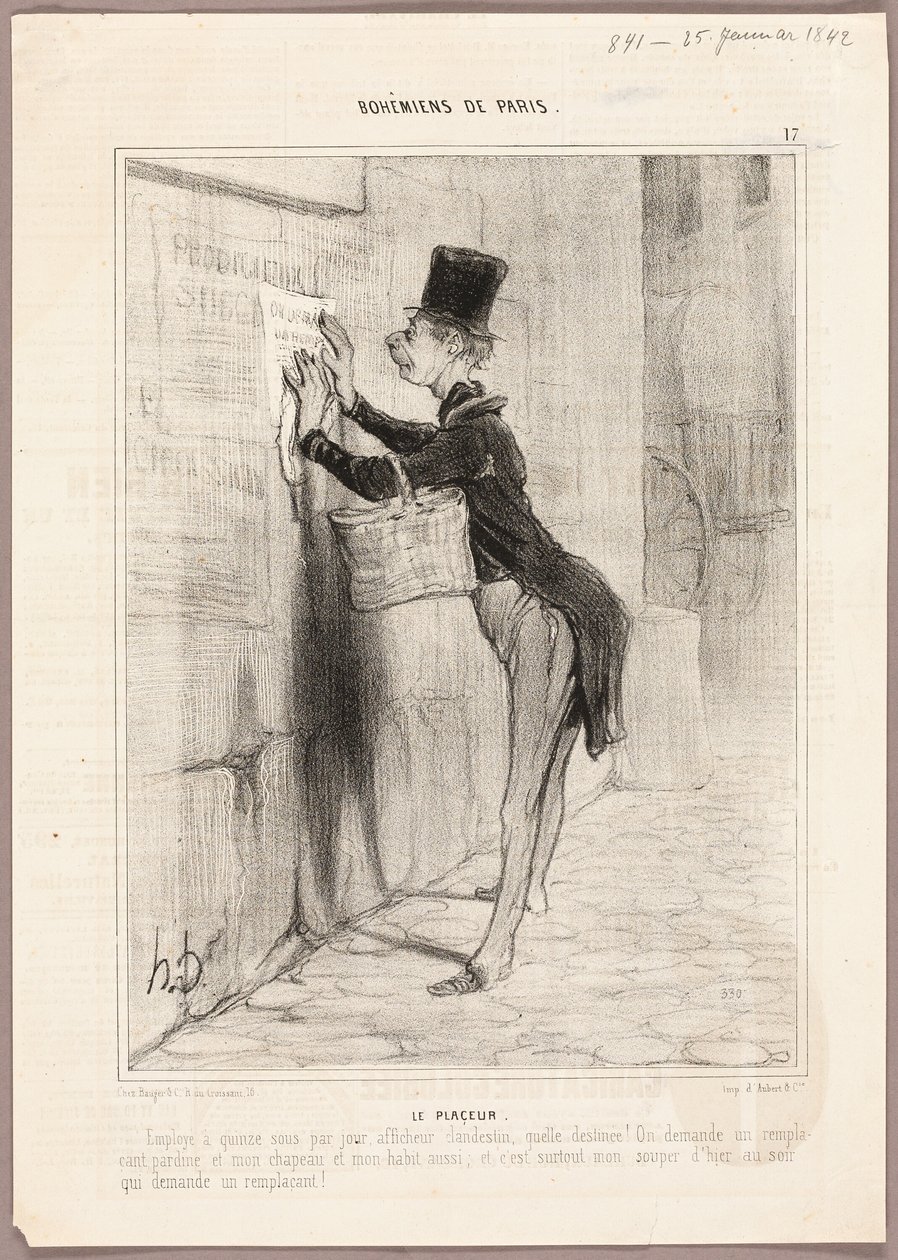 O Homem do Cartaz, chapa 17 de Bohémiens de Paris de Honoré Victorin Daumier