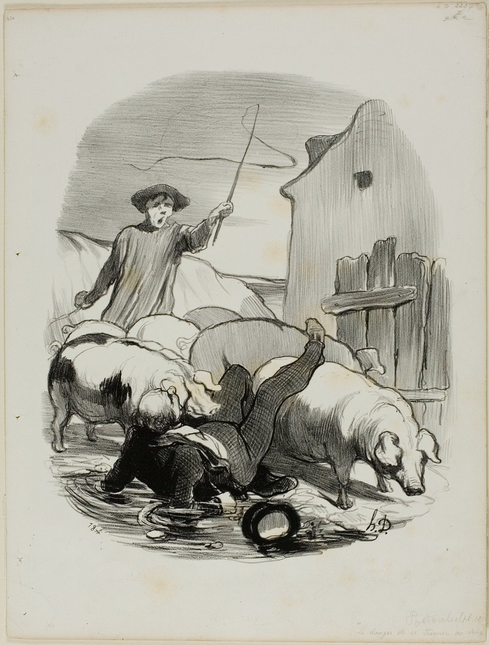O perigo de ser apanhado numa perseguição a um campanário, placa 12 de Pastorales de Honoré Victorin Daumier