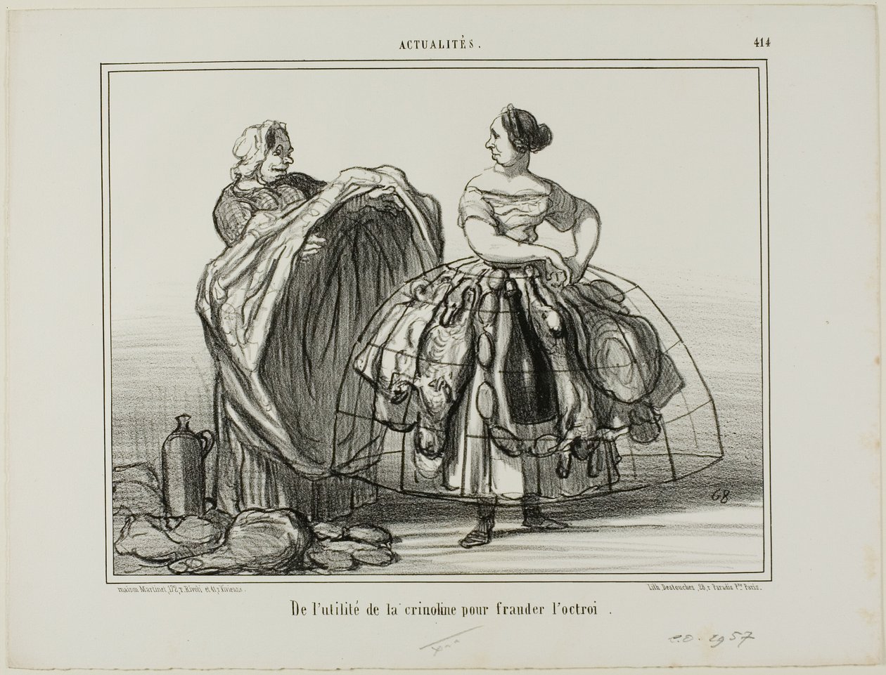 A utilidade da crinolina para enganar a alfândega, chapa 414 de Actualités de Honoré Victorin Daumier