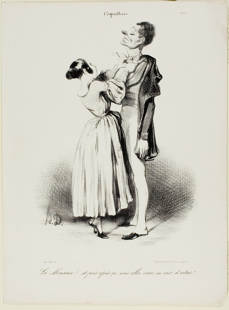 "Aí tens, minha querida.... e agora aposto que vais atrás de outras raparigas....", placa 1 de Coquetterie de Honoré Victorin Daumier
