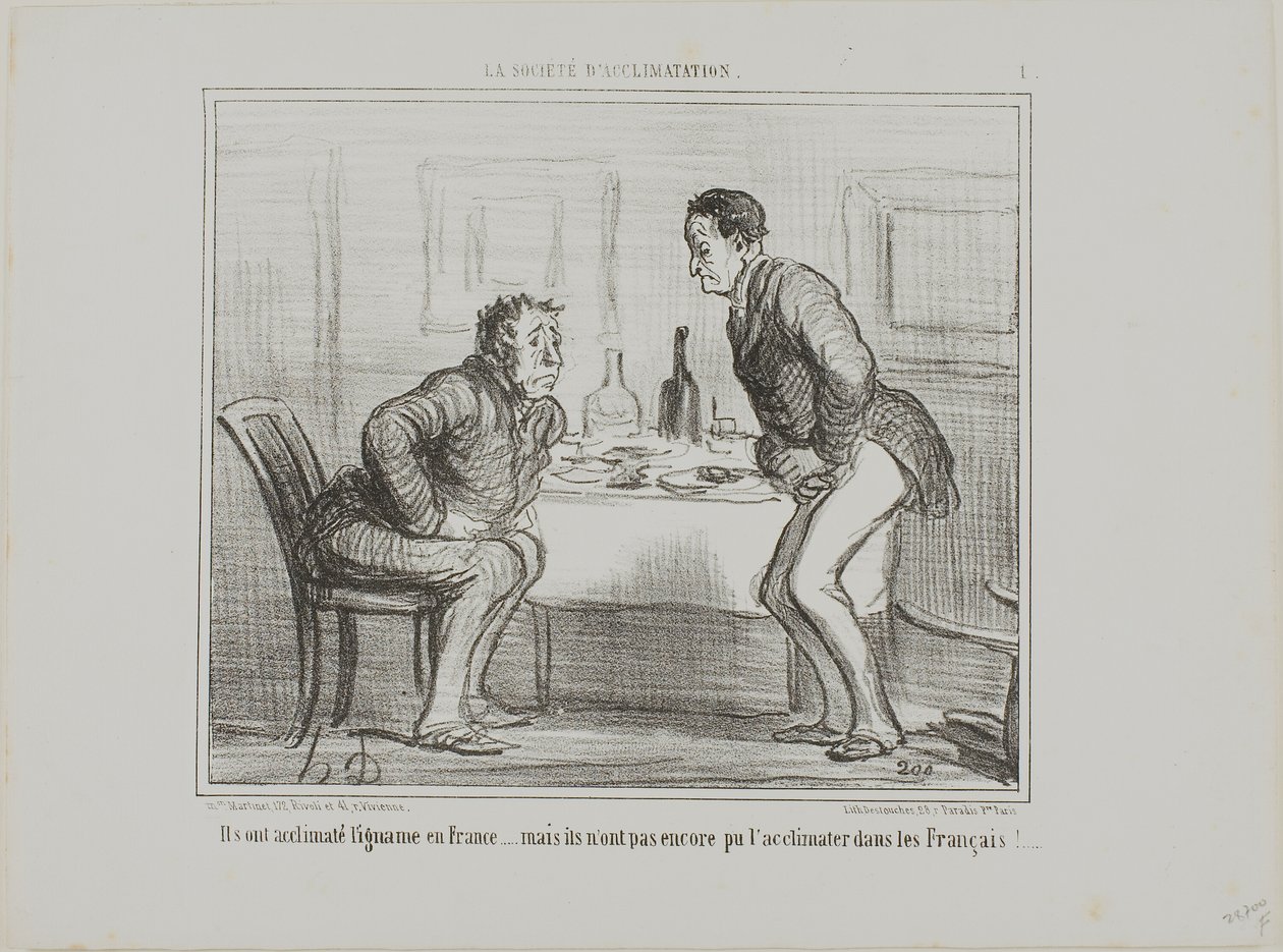 Conseguiram aclimatar a batata da Índia ao clima francês, mas continua a ser um problema aclimatar os franceses à batata da Índia!, placa 1 de La Société D