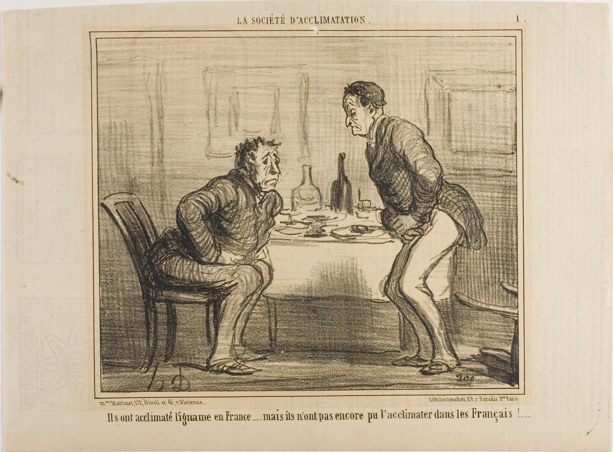 Conseguiram aclimatar a batata da Índia ao clima francês, mas continua a ser um problema aclimatar os franceses à batata da Índia!, placa 1 de La Société D