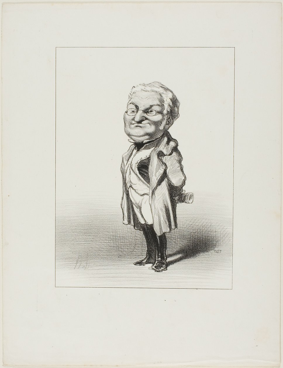 Thiers. O cidadão Thiers experimenta o novo casaco de cauda que Babin acaba de lhe enviar, chapa 4 de Les Représentans Représentés de Honoré Victorin Daumier