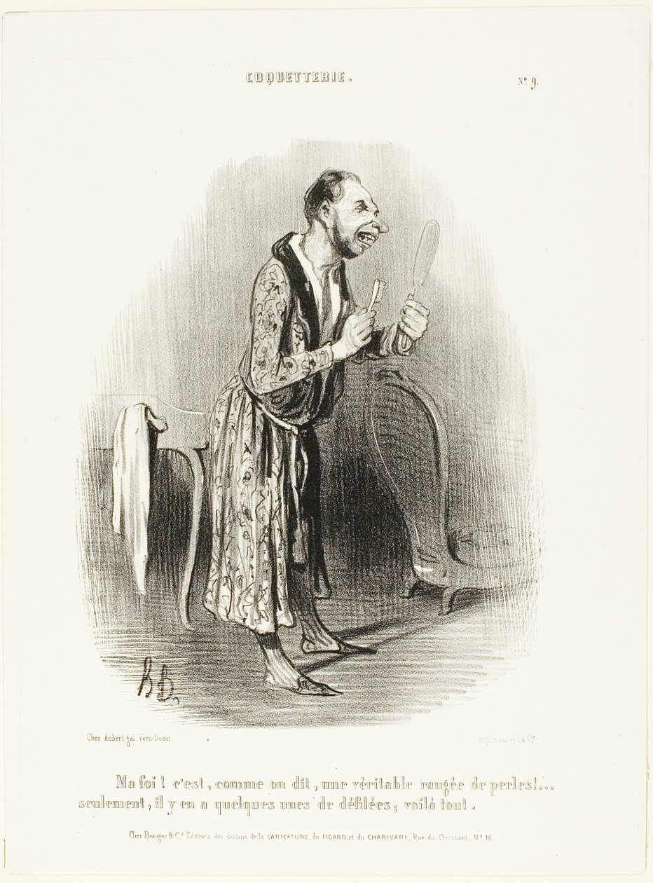 "Bem... como diz o ditado, como um verdadeiro colar de pérolas, .... apenas algumas delas se soltaram, é tudo!", prato 9 de Coquetterie de Honoré Victorin Daumier