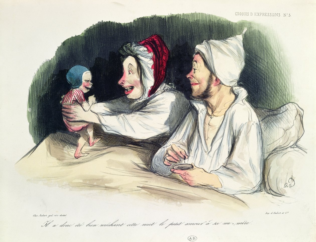 Pais em êxtase com seu novo bebê de Honoré Daumier