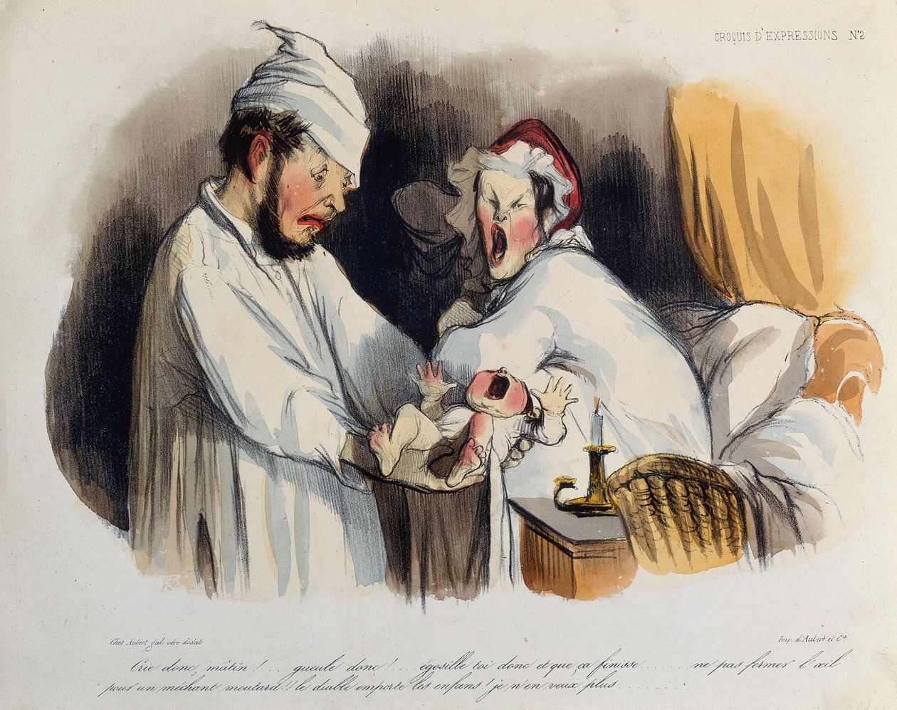 Pais acordados por seu bebê de Honoré Daumier
