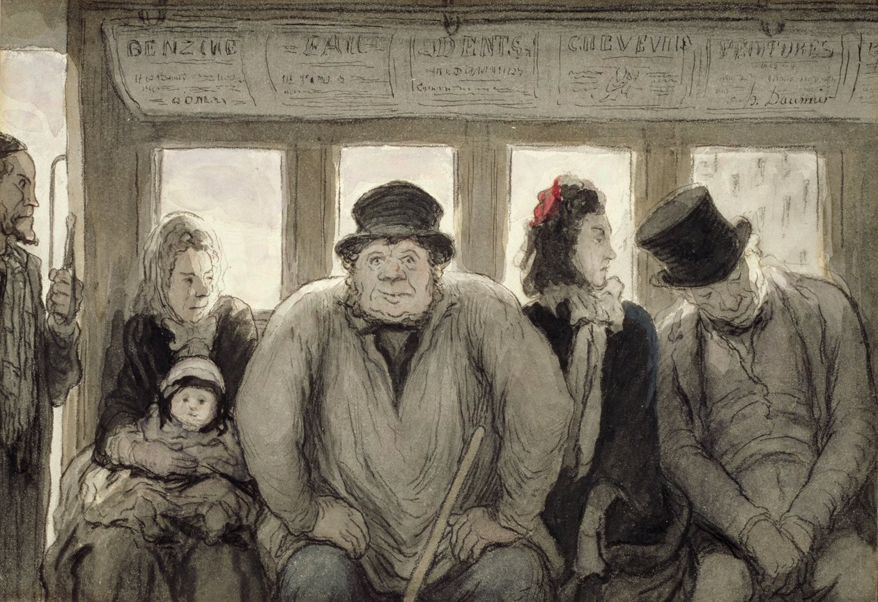 The Omnibus, 1864 (tinta, wc e lápis litográfico sobre papel) de Honoré Daumier