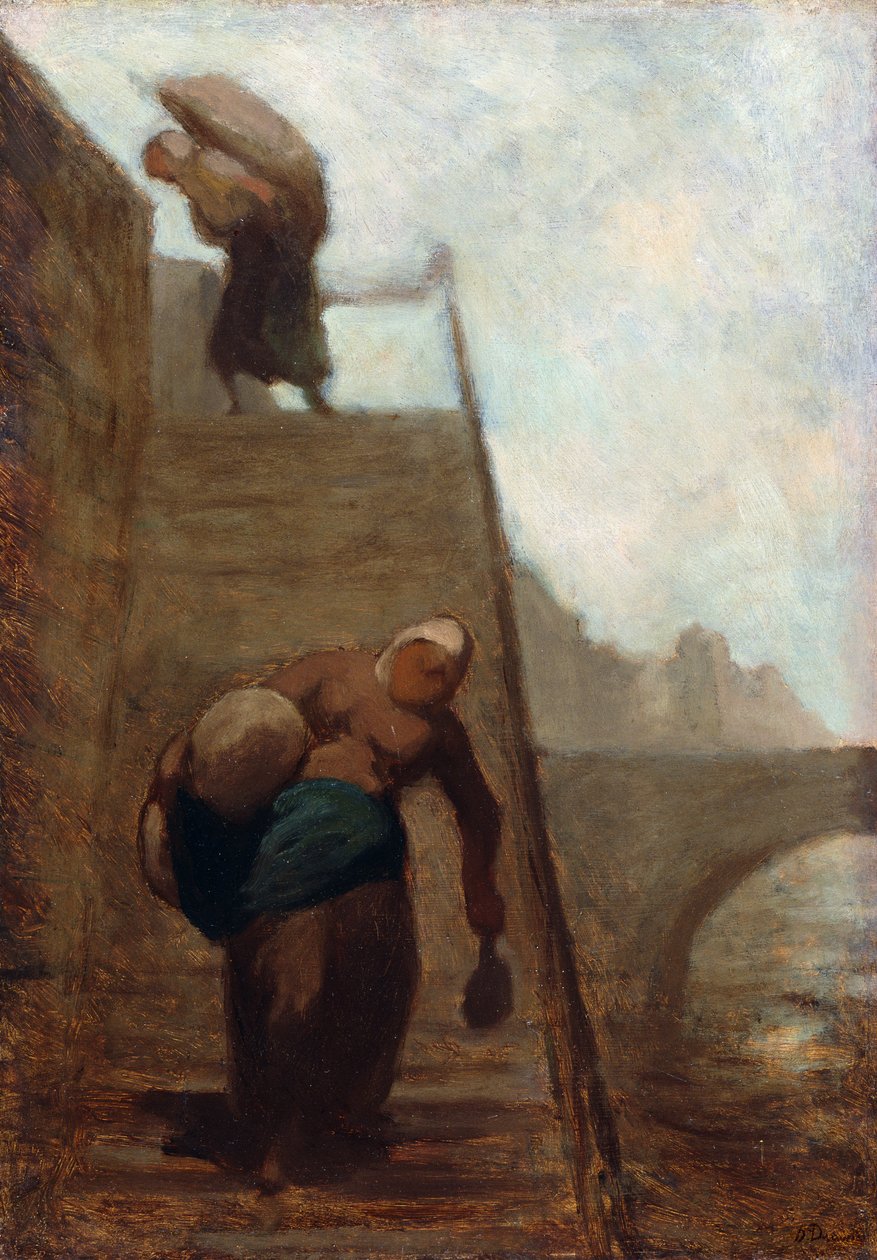 Lavadeiras nas etapas do cais, 1850-52 de Honoré Daumier
