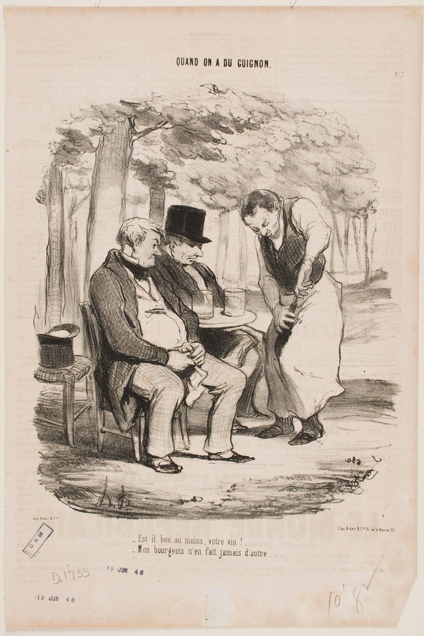 «Ao menos o seu vinho é bom?» «O meu patrão nunca faz de outra qualidade.» de Honoré Daumier