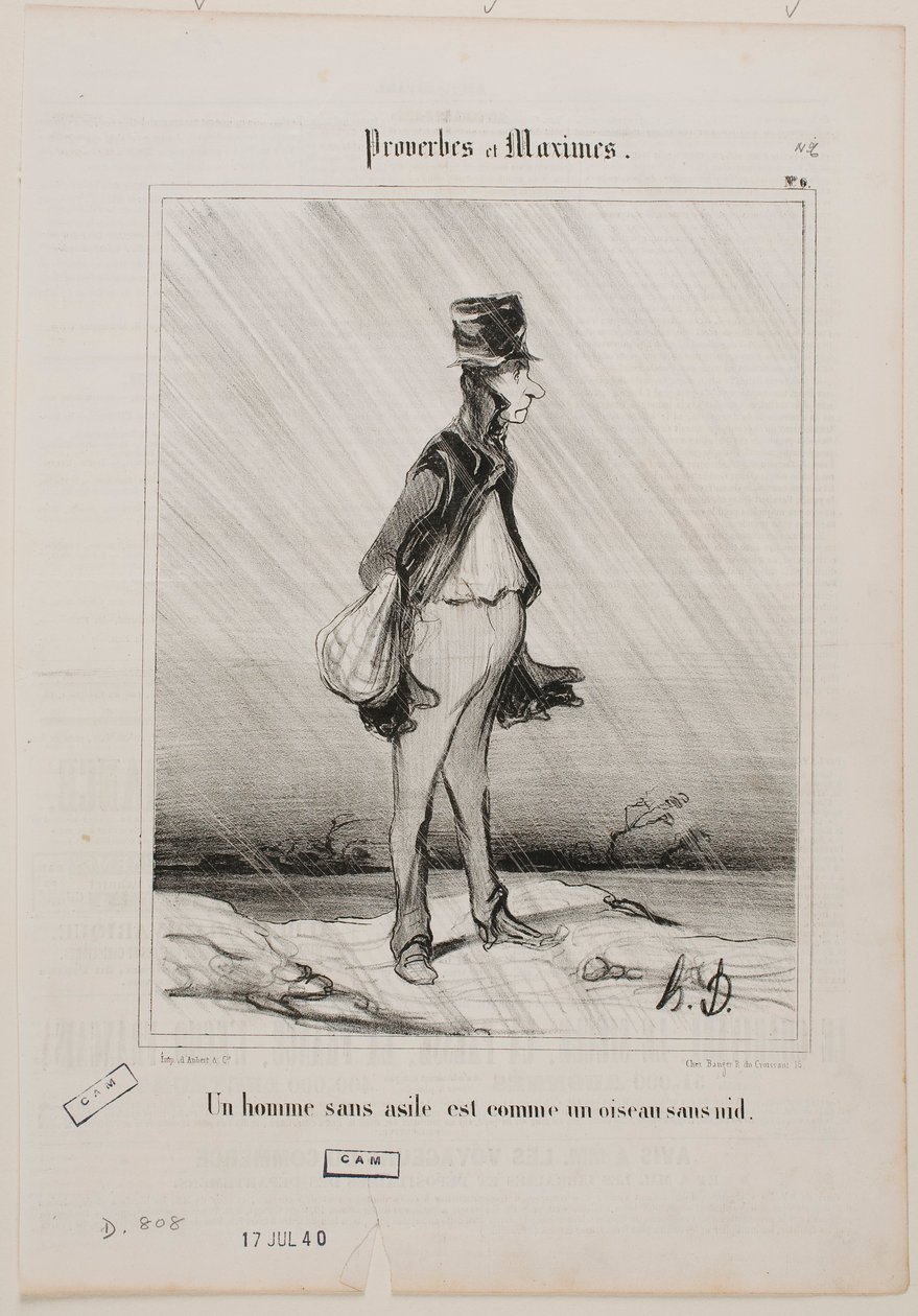 Um homem sem refúgio é como um pássaro sem ninho. de Honoré Daumier