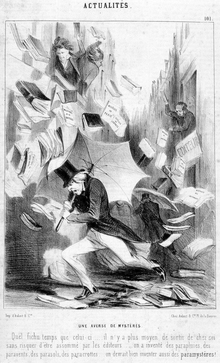 Um showdown de mistérios: desenho animado sobre "Os mistérios de Paris", publicado na novela de Eugène Sue - em "Le Charivari" de 16/02/1844 de Honoré Daumier