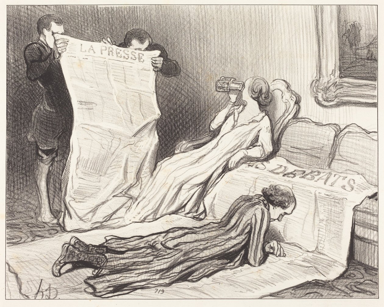 Assinantes a receber o seu jornal... de Honoré Daumier