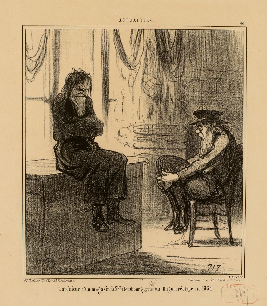 Notícias n.º 140: Interior de uma loja em São Petersburgo, fotografado em daguerreótipo em 1854 de Honoré Daumier