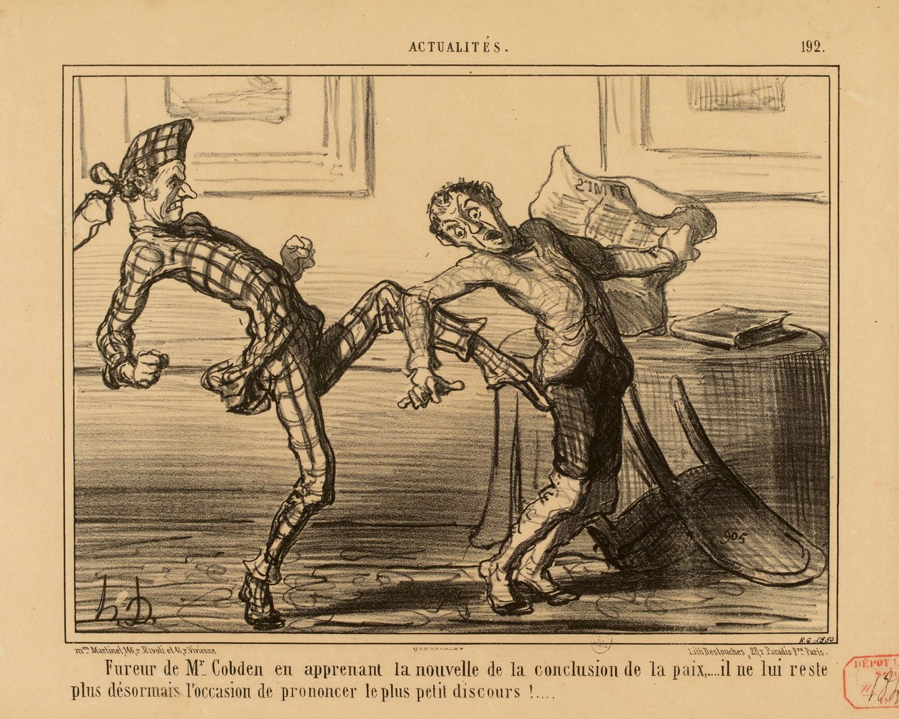 Actualidades n.º 192: Fúria do Sr. Cobden ao saber da conclusão da paz... de Honoré Daumier