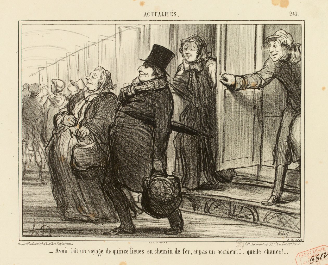 Actualidades n.º 245: - Ter feito uma viagem de quinze léguas de comboio, e nem um acidente... de Honoré Daumier