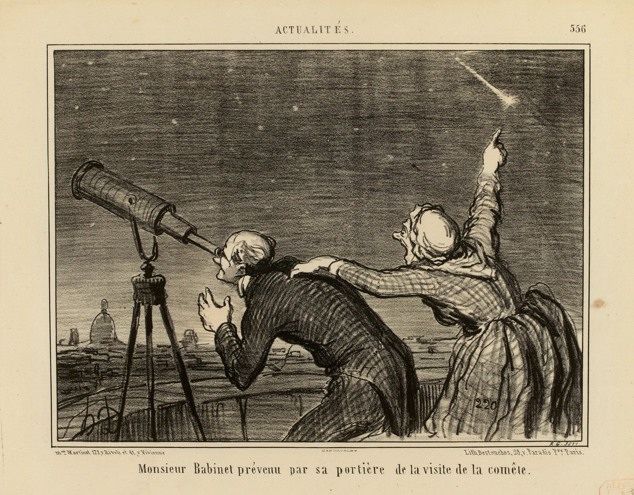 Actualités n.º 556: Monsieur Babinet avisado pela sua porteira da visita do cometa de Honoré Daumier