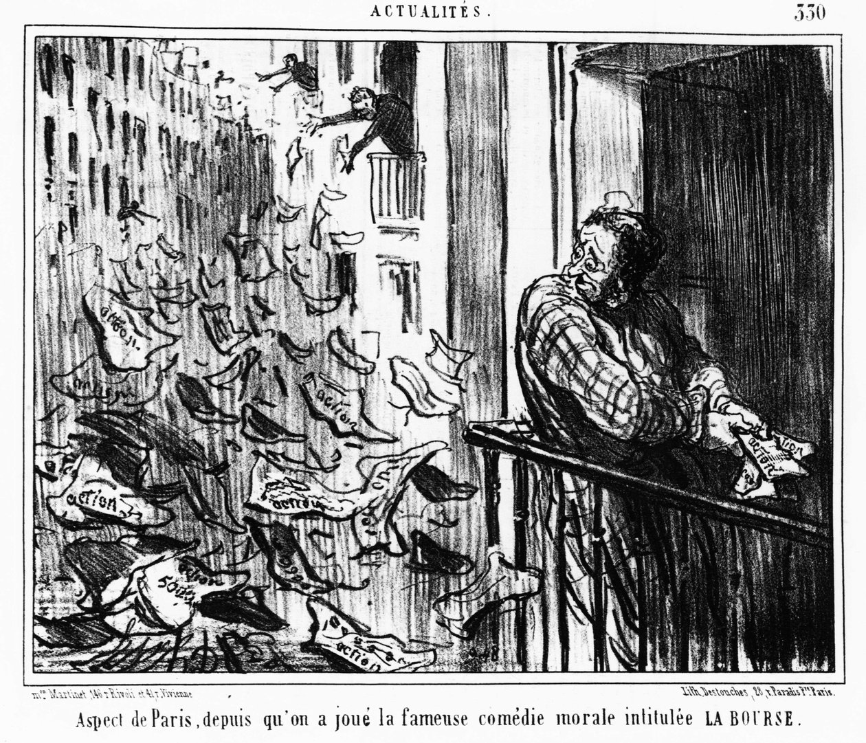 Aparição de Paris, desde a famosa comédia moral intitulada LA Bourse: série tirada de "Actualites", uma série de caricaturas na bolsa de Honore Daumier (1808-1879). "Charivari". de Honoré Daumier