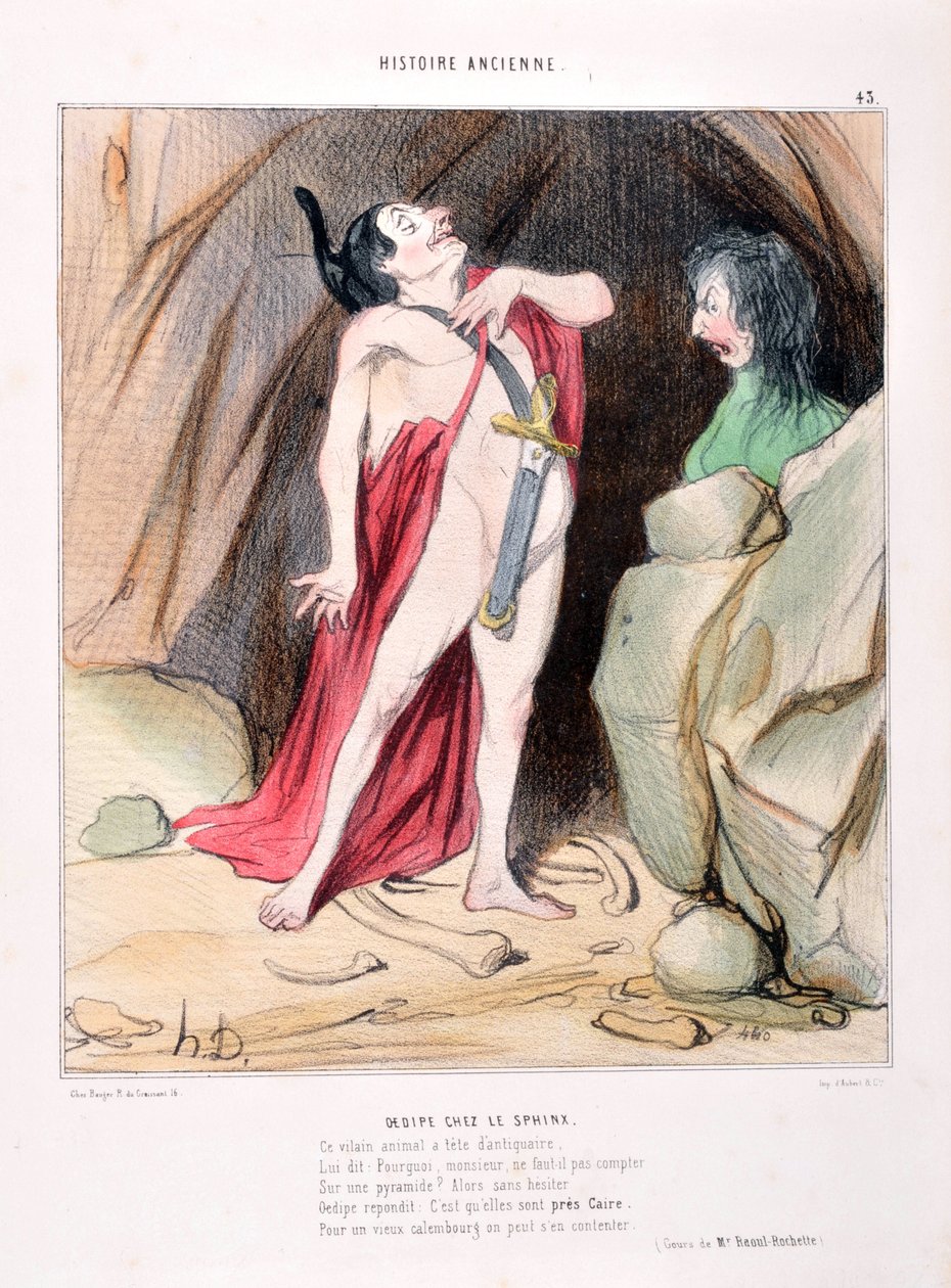 Obra de Honore Daumier (1808-1879). História antiga Édipo na esfinge. BIBLIOTECA DO ALCAZAR, MARSELHA de Honoré Daumier
